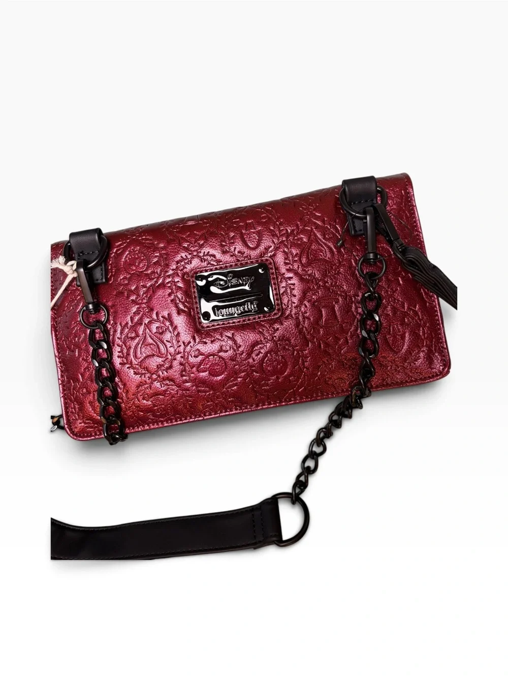 Loungefly Disney Villains Quiet Fandom Embossed Deep Red Crossbody Clutch Velvet